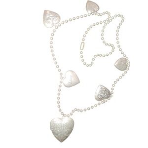 Silver Tone Heart Locket Charm Necklace Beaded Chain Love Rose Engraved‎